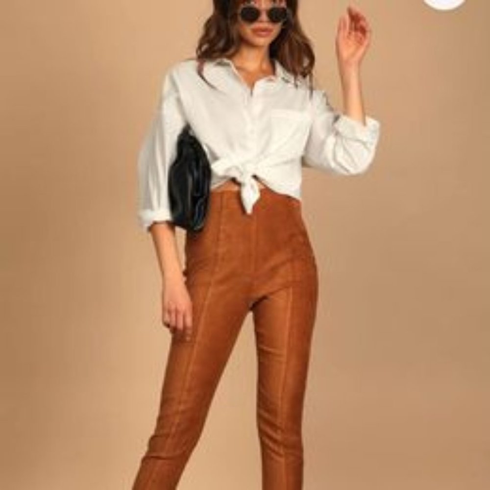 Brand New w/ Tags Lulus Camel Suede High Waisted Pants